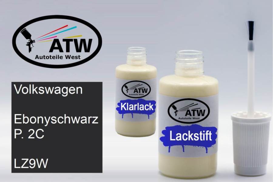 Volkswagen, Ebonyschwarz P. 2C, LZ9W: 20ml Lackstift + 20ml Klarlack - Set, von ATW Autoteile West.